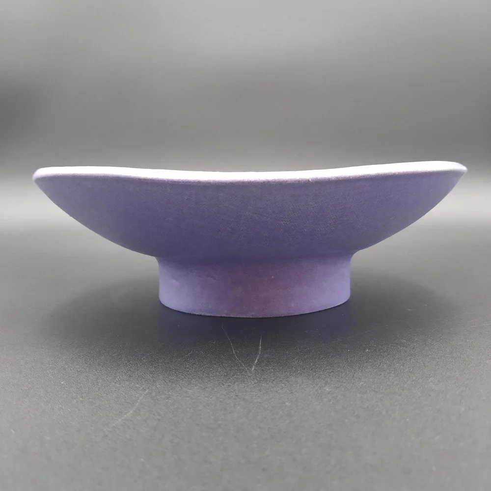Purple Ceramic Studio Art Bowl with Impressed Leaf Design – Signed 1993‎